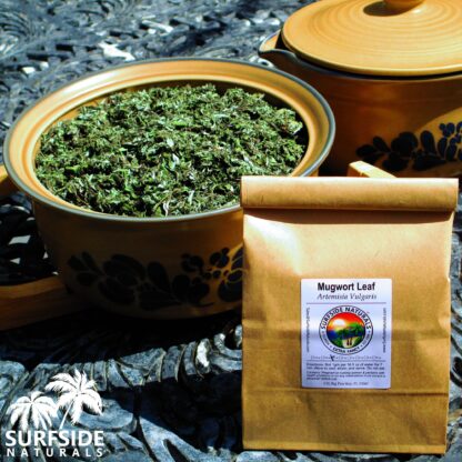 Bowl of Organic Mugwort Leaf and Package