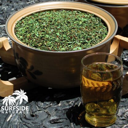 Bowl of Sinicuichi Leaf and a Glass of Tea